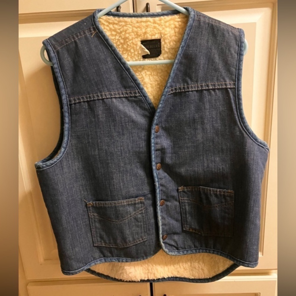 - Vintage Sears Roebucks Denim Vest Sherpa Lined Made In Usa Vtg Men's Siz